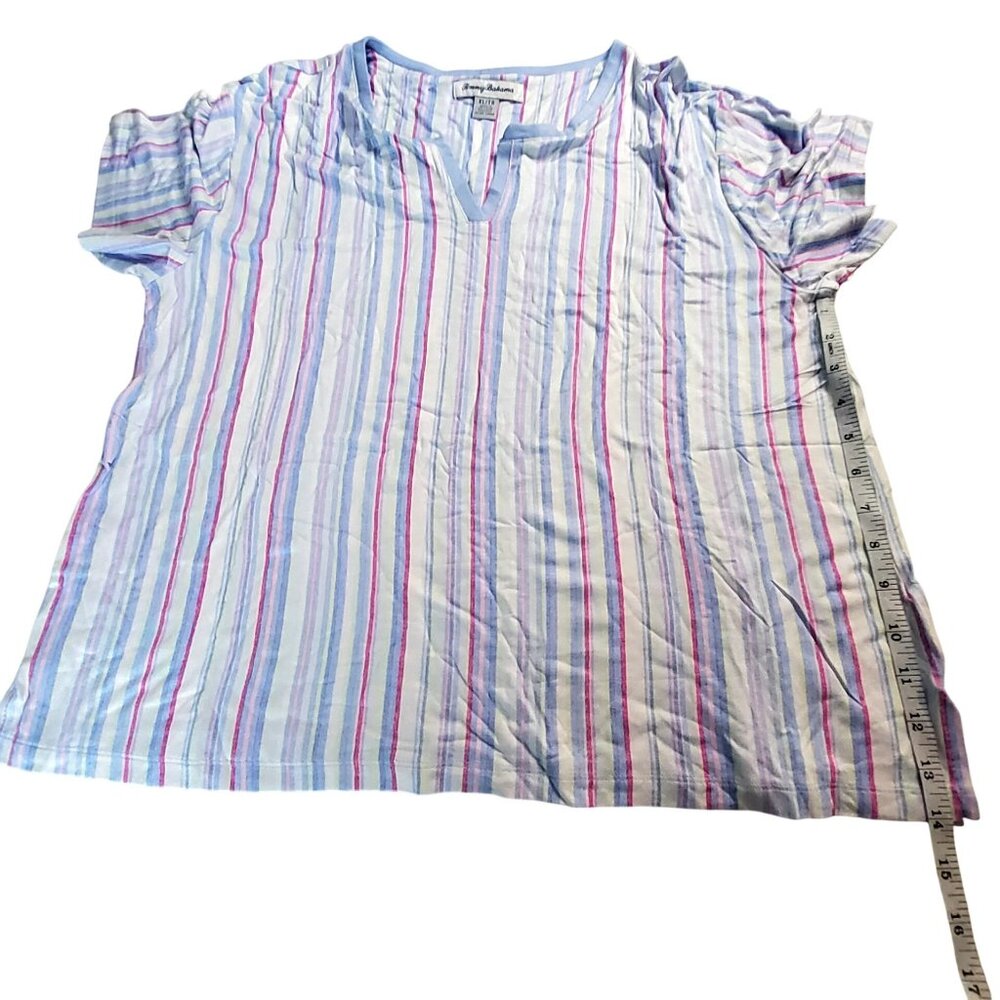 Tommy Bahama Womens Size XL Short Sleeve Cotton Pajama Set Striped Blue/Pink - Picture 5 of 16